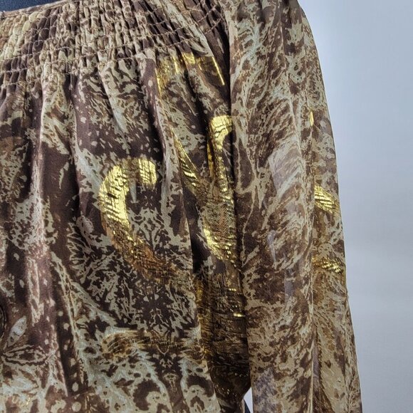 BCBG Maxazria Metallic Paisley Sheer Wrap Blouse Sz S - Picture 6 of 15
